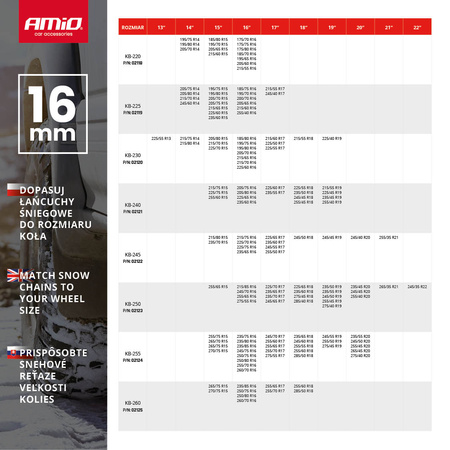 Catene da neve 16 mm 4x4 KB-245